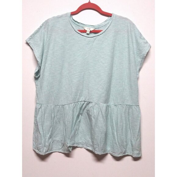 Terra & Sky Womens Peplum Tshirt Top Plus 1X (16W-18W) Blue Striped pullover cap - Picture 2 of 15